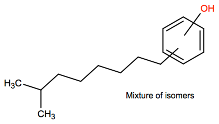 Structural representation of Isononylphenol