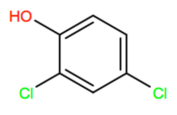 Structural representation of 2,4-Dichlorophenol
