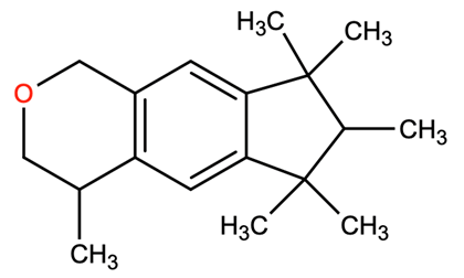 Structural representation of 1,3,4,6,7,8-Hexahydro-4,6,6,7,8,8-hexamethylcyclopenta[g]-2-benzopyran