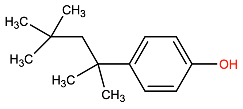 Structural representation of p-(1,1,3,3-Tetramethylbutyl)phenol