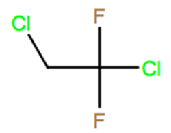 Structural representation of 1,2-Dichloro-1,1-difluoroethane (HCFC-132b)