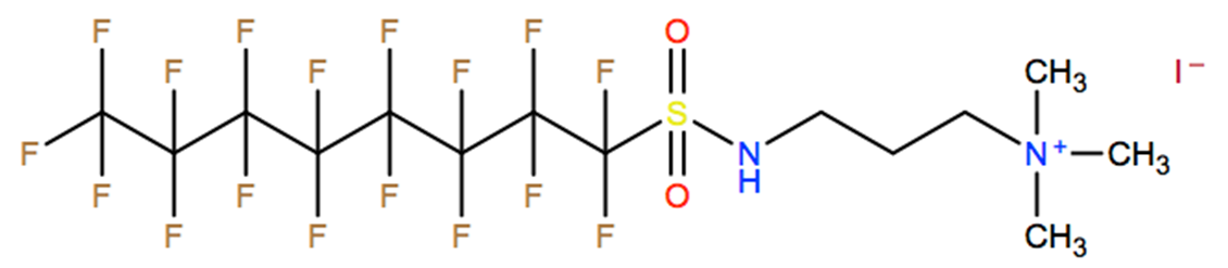 Structural representation of 3-[[(Heptadecafluorooctyl)sulfonyl]amino]-N,N,N-trimethyl-1-propanaminium iodide