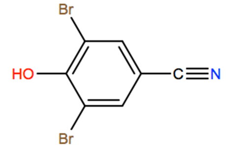 Structural representation of Bromoxynil