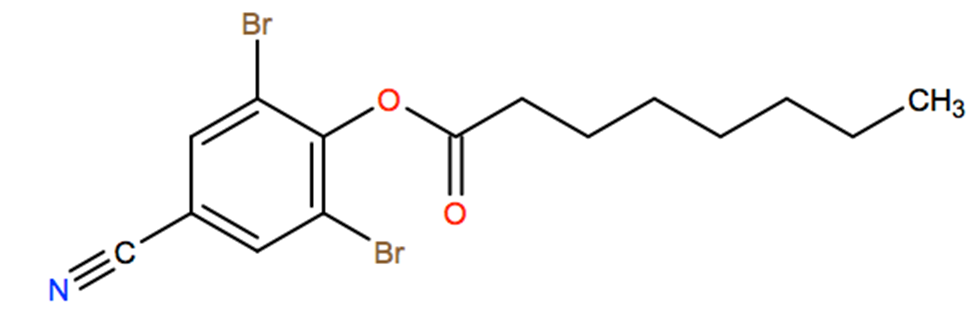 Structural representation of Bromoxynil octanoate