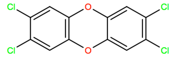 Structural representation of 2,3,7,8-Tetrachlorodibenzo-p-dioxin