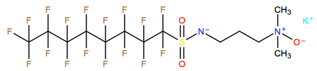 Structural representation of 1-Octanesulfonamide, N-[3-(dimethyloxidoamino)propyl]-1,1,2,2,3,3,4,4,5,5,6,6,7,7,8,8,8-heptadecafluoro-, potassium salt