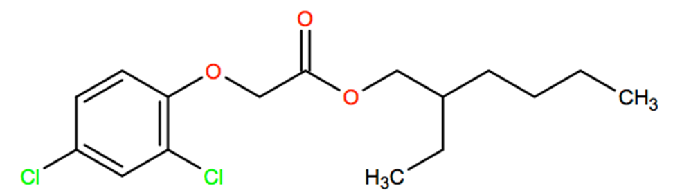 Structural representation of 2,4-D 2-ethylhexyl ester