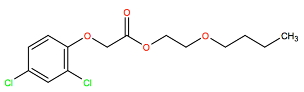 Structural representation of 2,4-D 2-butoxyethyl ester