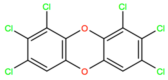 Structural representation of 1,2,3,7,8,9-Hexachlorodibenzo-p-dioxin