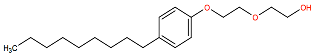 Structural representation of Ethanol, 2-[2-(4-nonylphenoxy)ethoxy]-