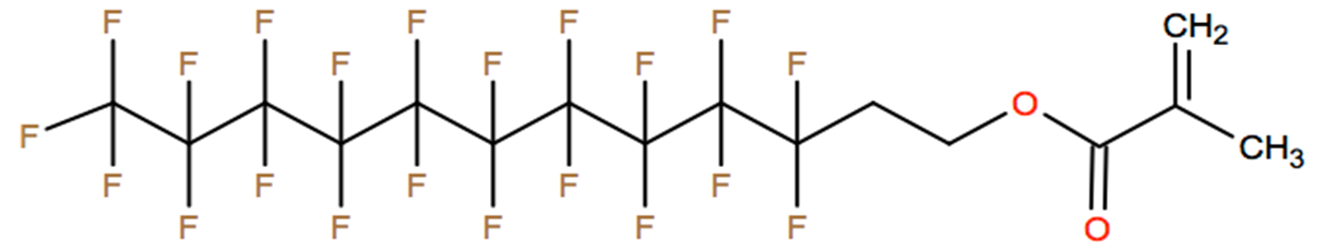 Structural representation of 2-Propenoic acid, 2-methyl-, 3,3,4,4,5,5,6,6,7,7,8,8,9,9,10,10,11,11,12,12,12-heneicosafluorododecyl ester