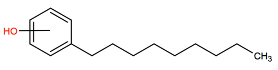 Structural representation of Nonylphenol