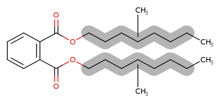 Structural representation of Diisononyl phthalate 