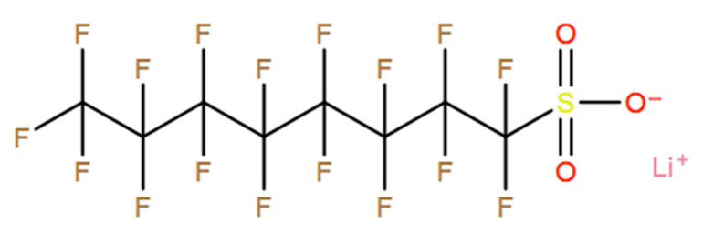 Structural representation of Lithium (perfluorooctane)sulfonate