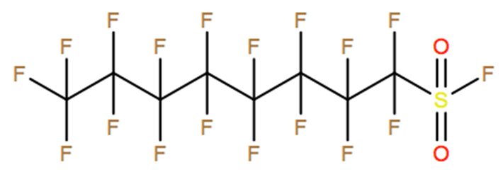 Structural representation of Perfluorooctylsulfonyl fluoride