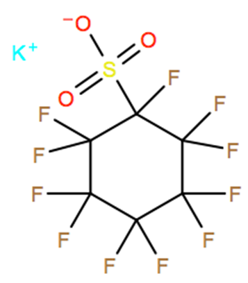 Structural representation of Cyclohexanesulfonic acid, undecafluoro-, potassium salt