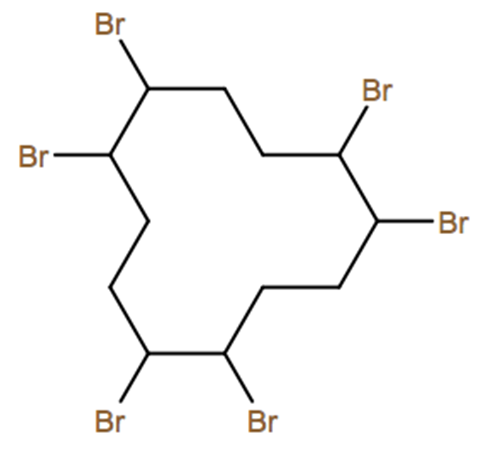 Structural representation of 1,2,5,6,9,10-Hexabromocyclododecane