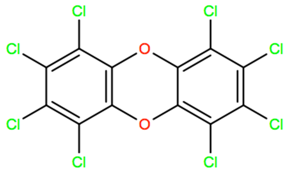 Structural representation of 1,2,3,4,6,7,8,9-Octachlorodibenzo-p-dioxin