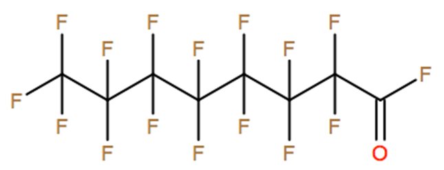 Structural representation of Octanoyl fluoride, pentadecafluoro-
