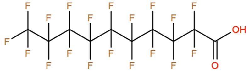 Structural representation of Perfluorodecanoic acid