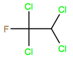 Structural representation of 1,1,2,2-Tetrachloro-1-fluoroethane (HCFC-121)