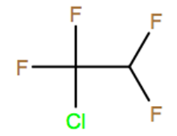 Structural representation of 1-Chloro-1,1,2,2-tetrafluoroethane (HCFC-124a)