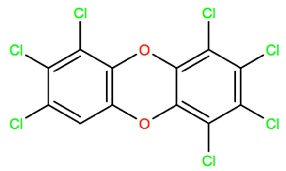 Structural representation of 1,2,3,4,6,7,8-Heptachlorodibenzo-p-dioxin