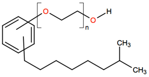 Structural representation of Poly(oxy-1,2-ethanediyl), α-(isononylphenyl)-ω-hydroxy-