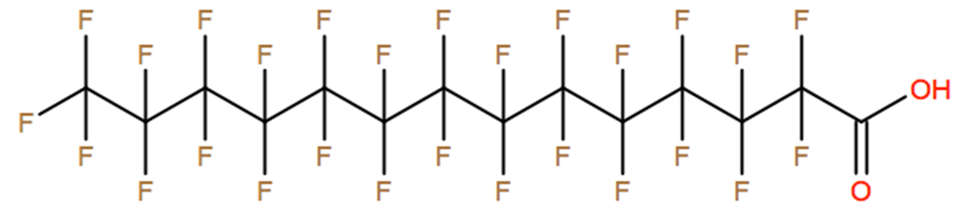 Structural representation of Perfluorotetradecanoic acid