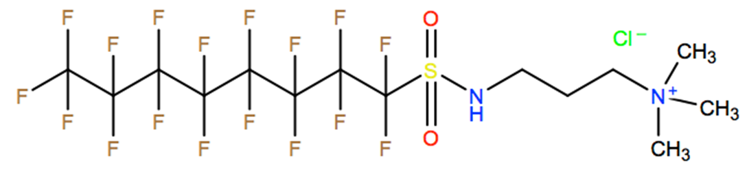 Structural representation of 1-Propanaminium, 3-[[(heptadecafluorooctyl)sulfonyl]amino]-N,N,N-trimethyl-, chloride