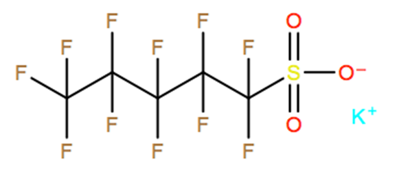 Structural representation of 1-Pentanesulfonic acid, 1,1,2,2,3,3,4,4,5,5,5-undecafluoro-, potassium salt