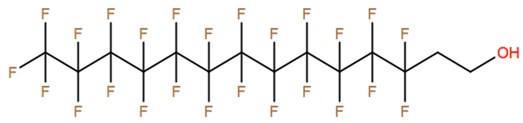 Structural representation of 1-Tetradecanol, 3,3,4,4,5,5,6,6,7,7,8,8,9,9,10,10,11,11,12,12,13,13,14,14,14-pentacosafluoro-