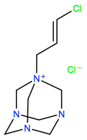 Structural representation of 1-(3-Chloroallyl)-3,5,7-triaza-1-azoniaadamantane chloride