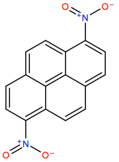 Structural representation of 1,6-Dinitropyrene