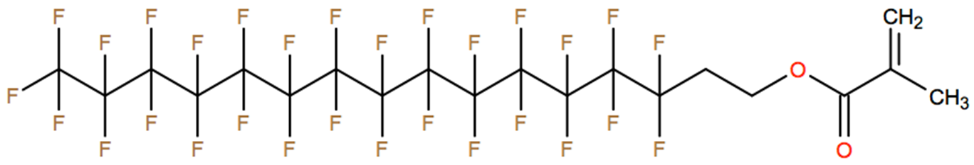 Structural representation of 2-Propenoic acid, 2-methyl-, 3,3,4,4,5,5,6,6,7,7,8,8,9,9,10,10,11,11,12,12,13,13,14,14,15,15,16,16,16-nonacosafluorohexadecyl ester