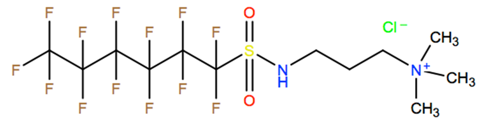 Structural representation of 1-Propanaminium, N,N,N-trimethyl-3-[[(tridecafluorohexyl)sulfonyl]amino]-, chloride