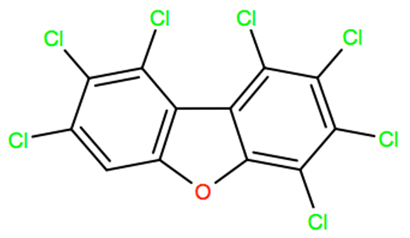 Structural representation of 1,2,3,4,7,8,9-Heptachlorodibenzofuran