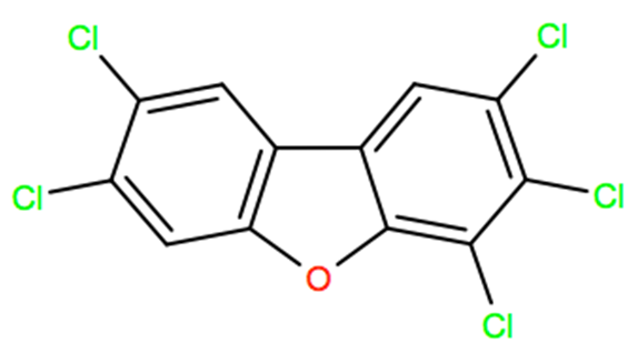 Structural representation of 2,3,4,7,8-Pentachlorodibenzofuran
