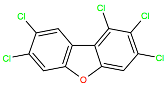 Structural representation of 1,2,3,7,8-Pentachlorodibenzofuran