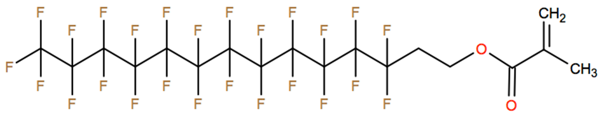 Structural representation of 2-Propenoic acid, 2-methyl-, 3,3,4,4,5,5,6,6,7,7,8,8,9,9,10,10,11,11,12,12,13,13,14,14,14-pentacosafluorotetradecyl ester