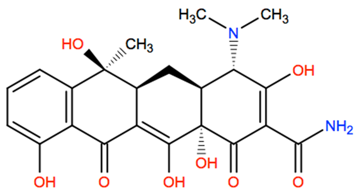 Structural representation of Tetracycline hydrochloride