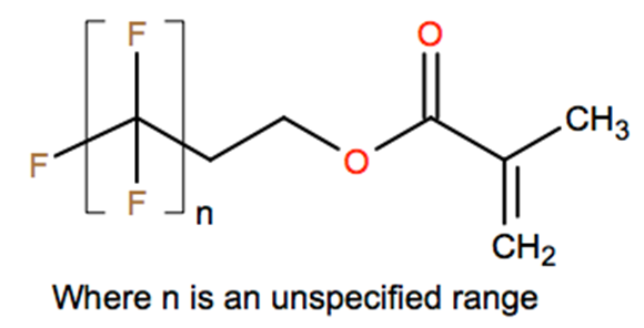 Structural representation of Poly(difluoromethylene), α-fluoro-ω-[2-[(2-methyl-1-oxo-2-propenyl)oxy]ethyl]-