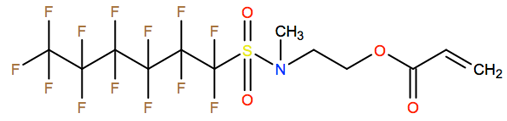 Structural representation of 2-Propenoic acid, 2-[methyl[(tridecafluorohexyl)sulfonyl]amino]ethyl ester