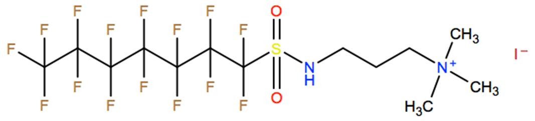 Structural representation of 1-Propanaminium, N,N,N-trimethyl-3-[[(pentadecafluoroheptyl)sulfonyl]amino]-, iodide