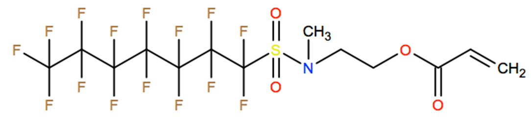 Structural representation of 2-Propenoic acid, 2-[methyl[(pentadecafluoroheptyl)sulfonyl]amino]ethyl ester