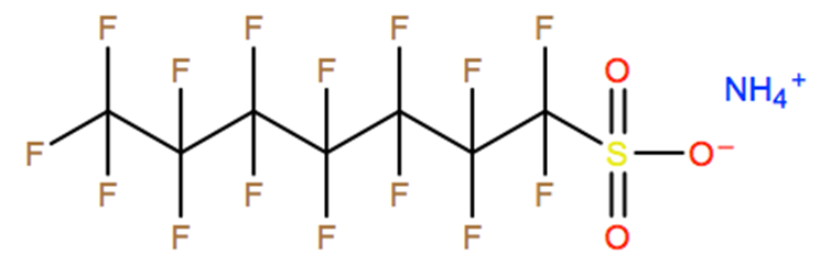 Structural representation of 1-Heptanesulfonic acid, 1,1,2,2,3,3,4,4,5,5,6,6,7,7,7-pentadecafluoro-, ammonium salt