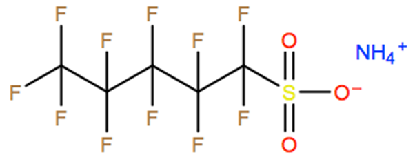 Structural representation of 1-Pentanesulfonic acid, 1,1,2,2,3,3,4,4,5,5,5-undecafluoro-, ammonium salt