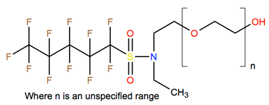 Structural representation of Poly(oxy-1,2-ethanediyl), α-[2-[ethyl[(undecafluoropentyl)sulfonyl]amino]ethyl]-ω-hydroxy-