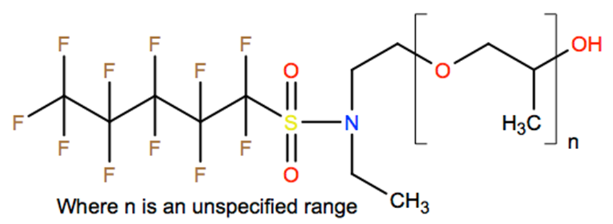 Structural representation of Poly[oxy(methyl-1,2-ethanediyl)], α-[2-[ethyl[(undecafluoropentyl)sulfonyl]amino]ethyl]-ω-hydroxy-