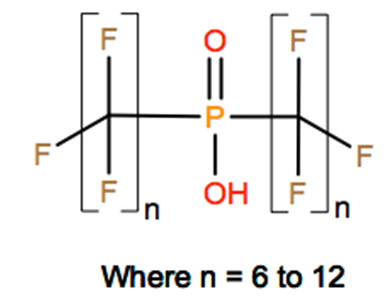 Structural representation of Phosphinic acid, bis(perfluoro-C6-12-alkyl) derivs.